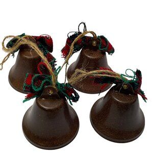 Christmas Bell Ornaments Set of 4 Metal Mini 2" Bells Rustic Farmhouse Holiday